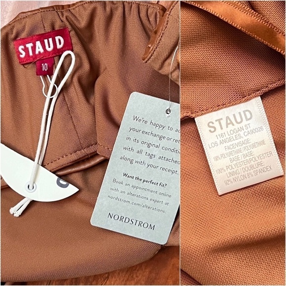 NWT STAUD 70s Vegan Leather Keyhole Twist Front Open Back Halter Tie Crop Top 10 - Picture 16 of 17